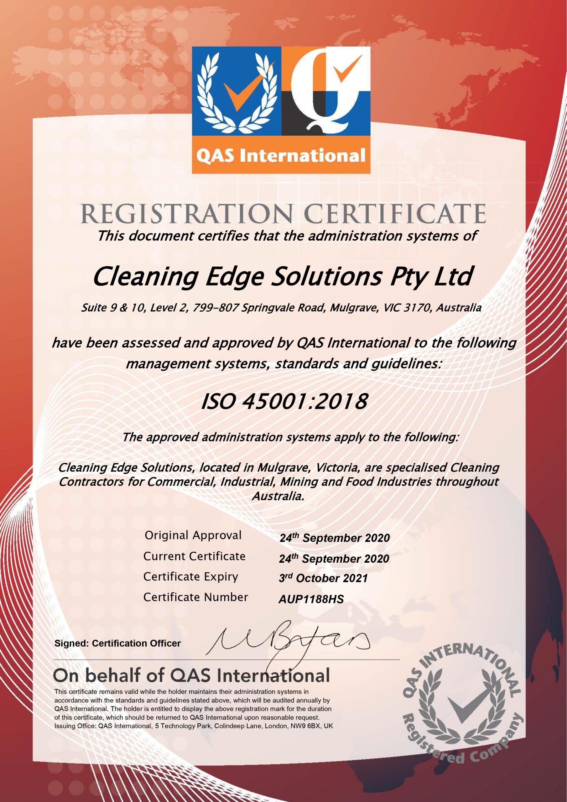 Cleaning Edge Solutions Registration Certificate