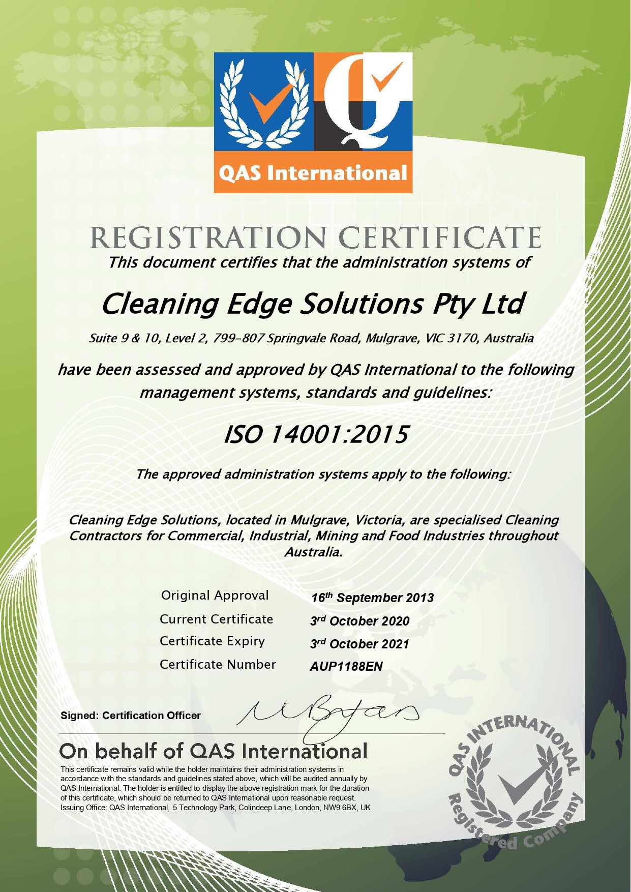 Cleaning Edge Solutions Registration Certificate